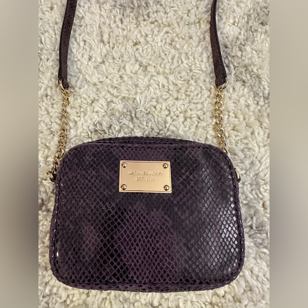 Michael Kors Small Crossbody Purple Snake Print And Gold